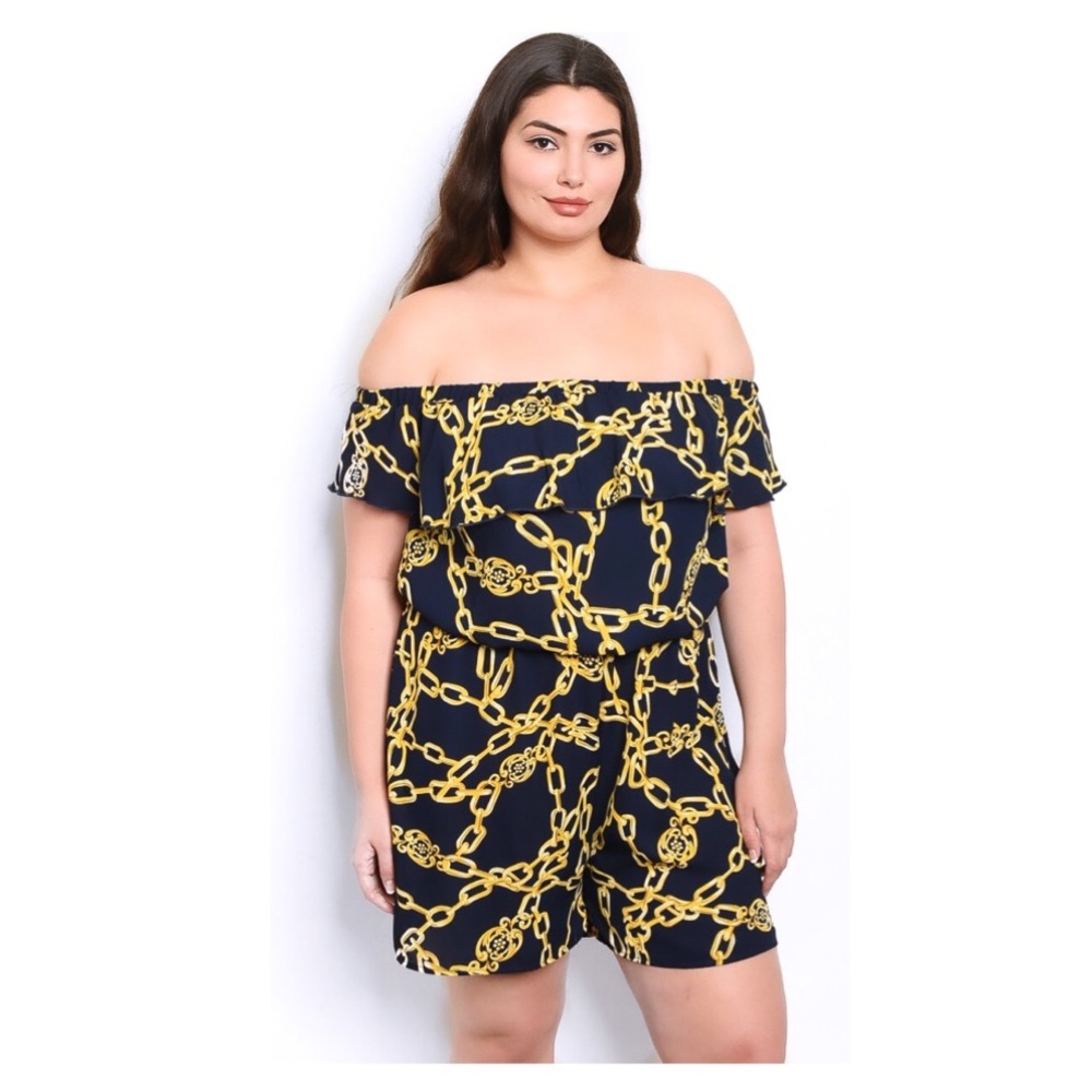 PLUS SIZE ROMPER WITH GOLD CHAIN DESIGN